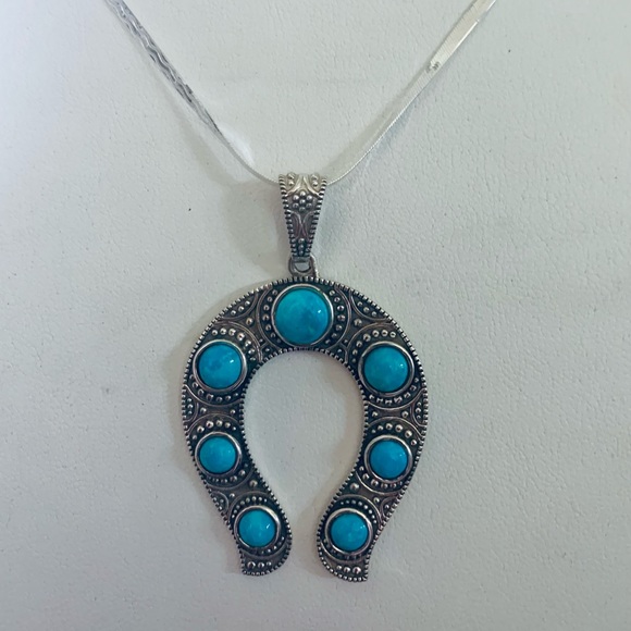 Lg Blue Ridge Turquoise Horseshoe Pendant in Sterling Silver on 24" Necklace NWT - Picture 7 of 12